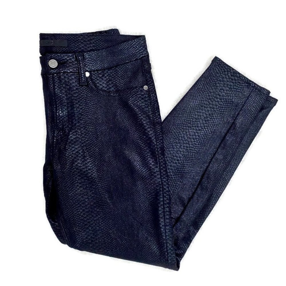 7 For All Mankind Black Faux Snakeskin Ankle Pants